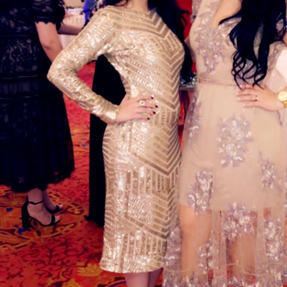 Dress the Population Gold Sequin Midi Dress